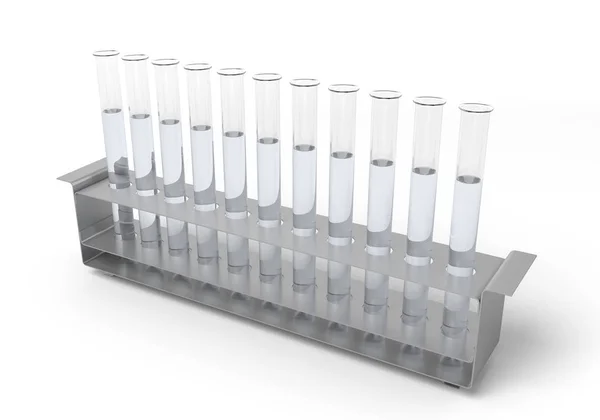테스트 안경은 흰색 바탕에 액체의 전체 집합의 3d 렌더링. — 스톡 사진