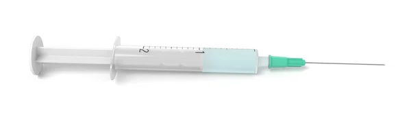 Τρισδιάστατη απεικόνιση του ασφάλεια ιατρική σύριγγα με βελόνα που απομονώνονται σε λευκό φόντο — Φωτογραφία Αρχείου