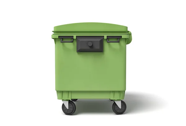 3D-weergave van een licht-groen dumpster op witte achtergrond. — Stockfoto