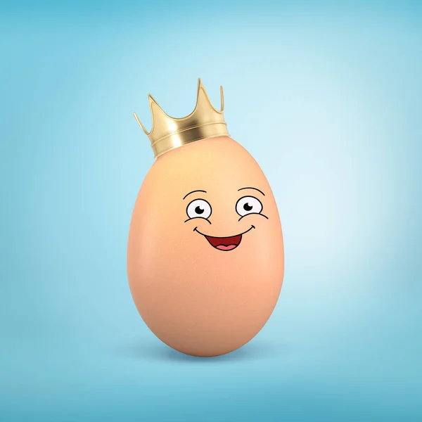 3D renderização de um ovo com um rosto de desenho animado sorridente usando uma coroa . — Fotografia de Stock