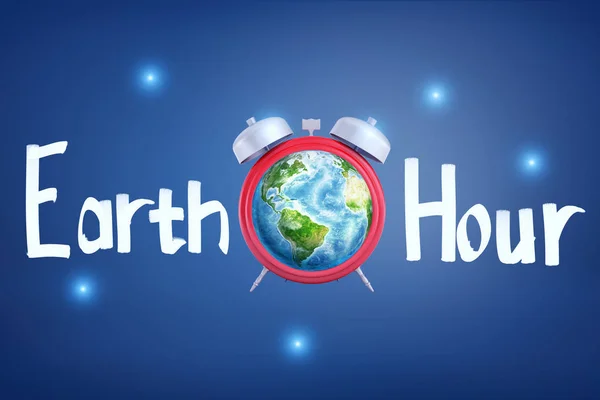 3D vykreslování Budík s planety země namísto ciferníku s názvem Earth Hour. — Stock fotografie