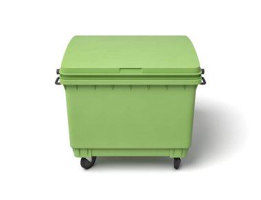 Beyaz arka plan üzerinde izole yeşil çöp kutusu 3D render