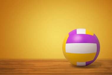 3D render ov sarı duvar arka plan üzerinde ahşap zemin üzerinde bir voleybol.