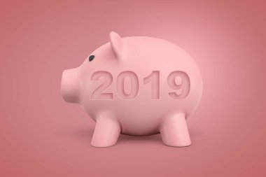 pembe kumbara pembe bir arka plan üzerinde 2019 bir işareti olan 3D render
