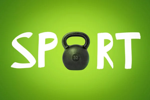 Renderowania 3D Sport znak z czarnym kettlebell zamiast litery O na zielonym tle — Zdjęcie stockowe