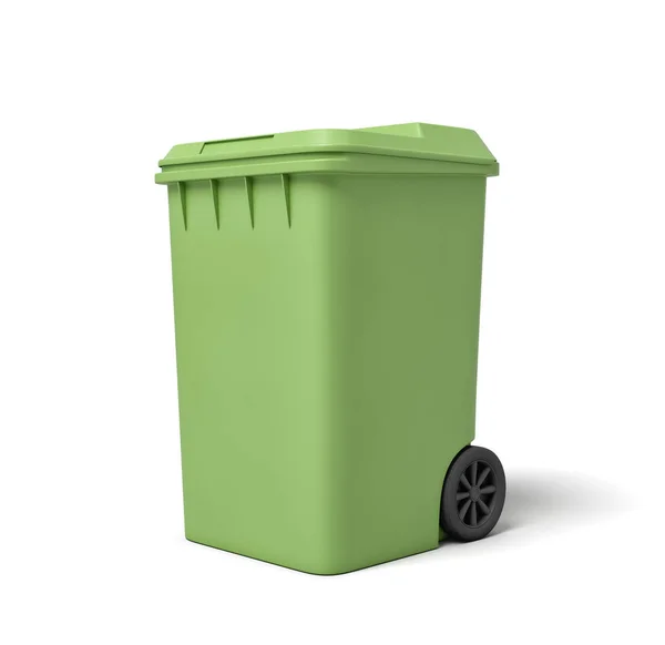 3D-Darstellung eines hellgrünen Mülleimers isoliert auf weißem Hintergrund. — Stockfoto