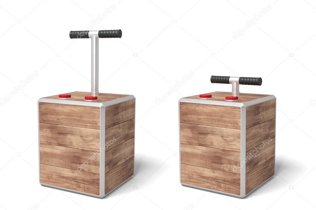 3d rendering of two tnt detonator boxes isolated on white background