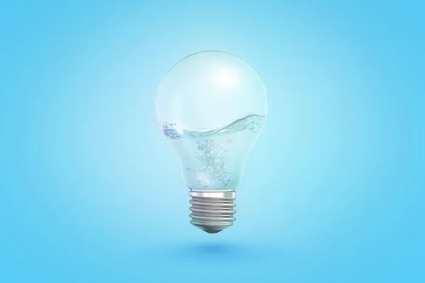 3D renderização de lâmpada transparente com líquido dentro no fundo azul — Fotografia de Stock