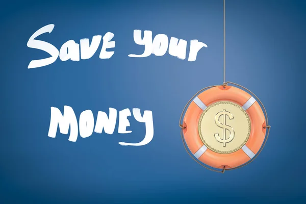 3d rendering of a life buoy with a stylized dollar coin in the middle with the title Save your money.