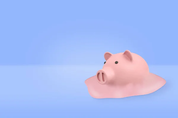3D renderização de um banco porquinho que é meio derretido em um fundo azul . — Fotografia de Stock