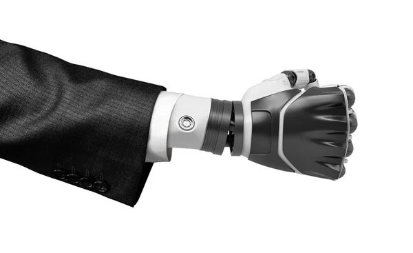 흑인과 백인 로봇의 3 차원 근접 렌더링 꽉 주먹, 흰색 배경에 고립 된 양복을 입고. — 스톡 사진