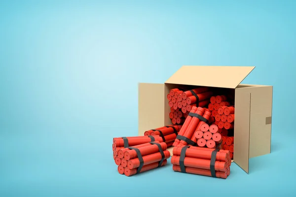 3D-rendering av tnt dynamite pinnar i kartong på blå bakgrund. — Stockfoto