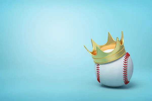 3d rendering bisbol mengenakan mahkota emas pada latar belakang biru muda . — Stok Foto