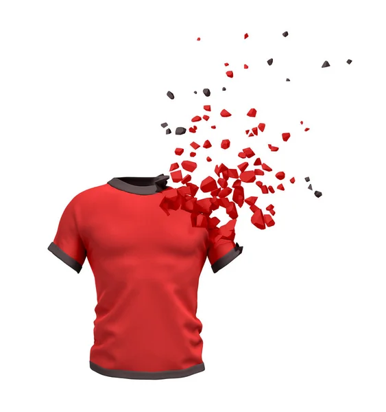 3d representación de la camiseta roja empezando a disslove en piezas aisladas sobre fondo blanco . —  Fotos de Stock