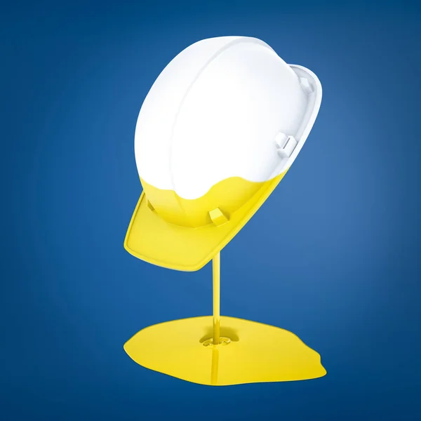 3d rendering of a hard hat which has been dipped in yellow paint with a paint puddle below. — Stock Photo, Image