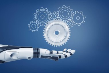 bir robot elin palmiye açık ve çeşitli şekillerde açık gri metal gizli ve doldurulmamış gizli yakalamak için hazır ile 3D render.