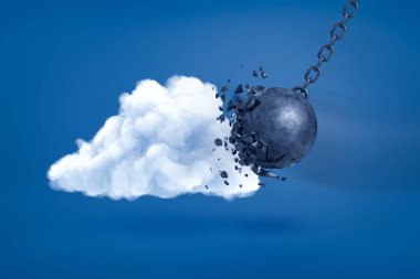 mavi arka planda beyaz bulut çökmesini metal zincirleme top 3D render