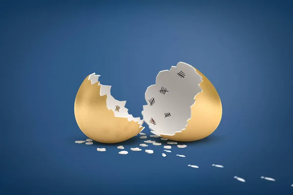 3D-s renderelés egy törött arany tojáshéj, Tally Marks készült a belsejében a héj. — Stock Fotó