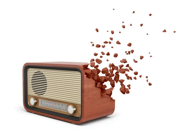 3d representación de la antigua radio marrón conjunto que está empezando a disolverse en pedazos en una esquina sobre fondo blanco . — Foto de Stock