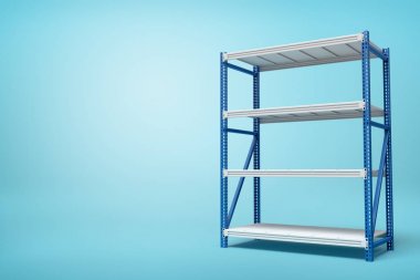 Mavi arka plan üzerinde gümüş mavi metal raf 3d render
