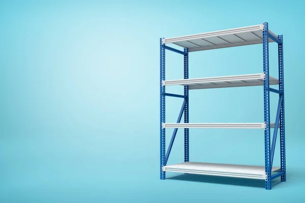 3D representación de estante de metal azul plateado sobre fondo azul —  Fotos de Stock