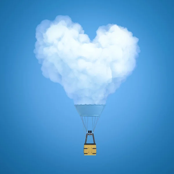 3D representación de globo de aire caliente con nube de humo en forma de corazón en lugar de globo sobre fondo azul — Foto de Stock