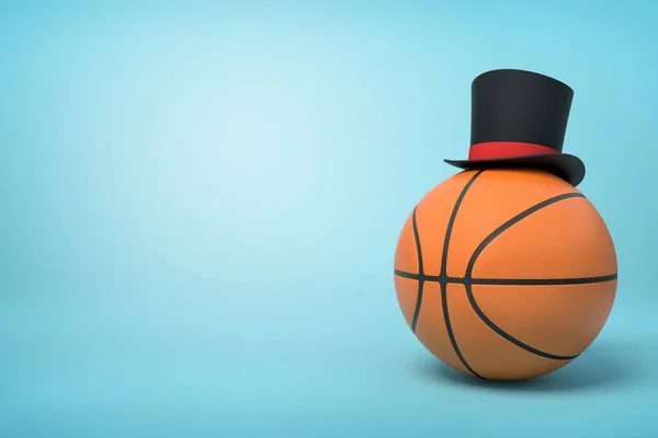 3d renderizado en primer plano de baloncesto con poco tophat negro en la parte superior sobre fondo azul claro . — Foto de Stock