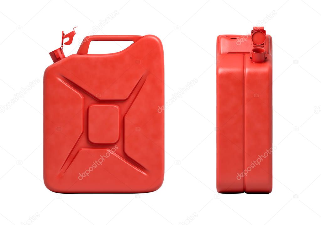 3d rendering of two red gasoline cans isolated on white background