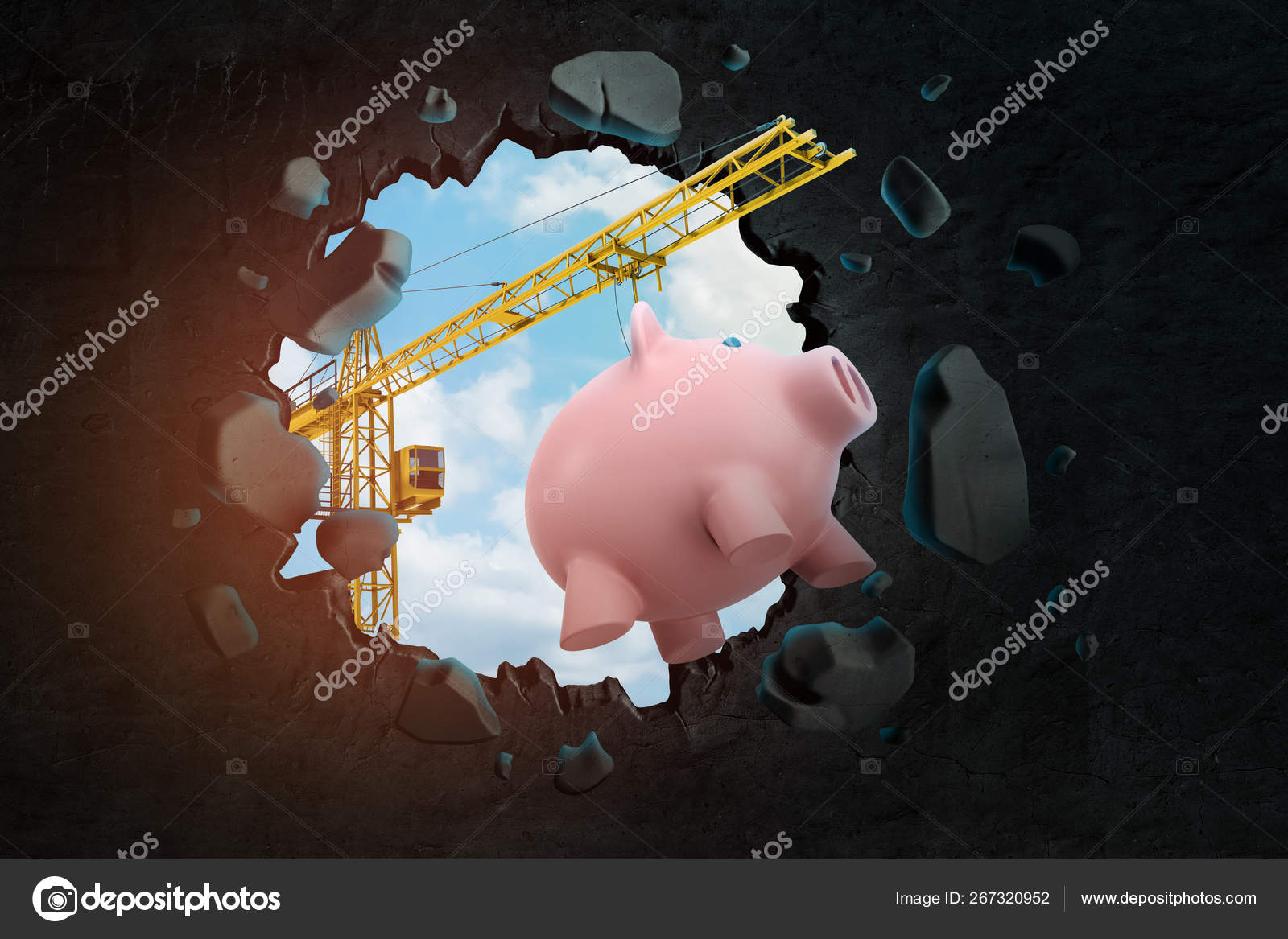 Representacion 3d De La Grua De Elevacion Que Lleva La Alcancia