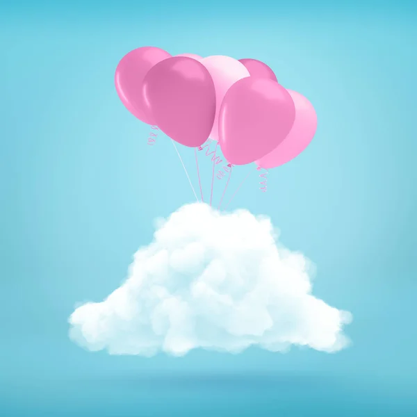 3d rendering of a bunch of light-purple balloons emerging from a white fluffy cloud on blue background. — Stock Photo, Image