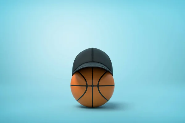 3d representación de baloncesto con gorra de béisbol negro en la parte superior sobre fondo azul claro con espacio de copia . — Foto de Stock