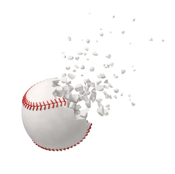 Renderowanie 3D białej piłki baseballowej rozbicie na małe kawałki na białym tle — Zdjęcie stockowe