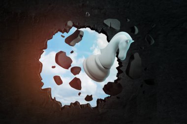 siyah duvar kırma beyaz satranç şövalye 3D render