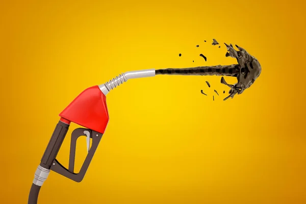 3d rendering of fuel nozzle jetting out black liquid on amber background. — Stock Photo, Image