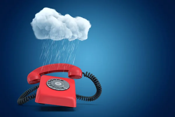 Prostorové vykreslování bílého deštivého mraku nad červenou starožitným zpětným telefonem na modrém pozadí — Stock fotografie