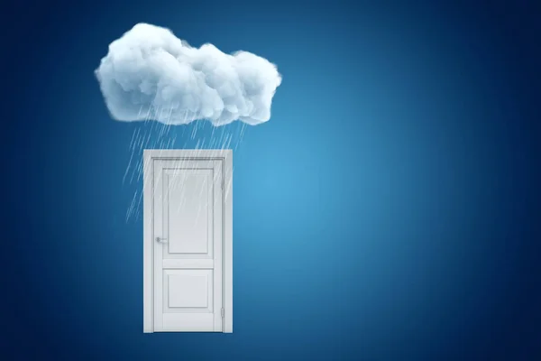 3d representación de la puerta cerrada de pie bajo la nube de lluvia vertiente sobre el fondo copyspace azul . — Foto de Stock