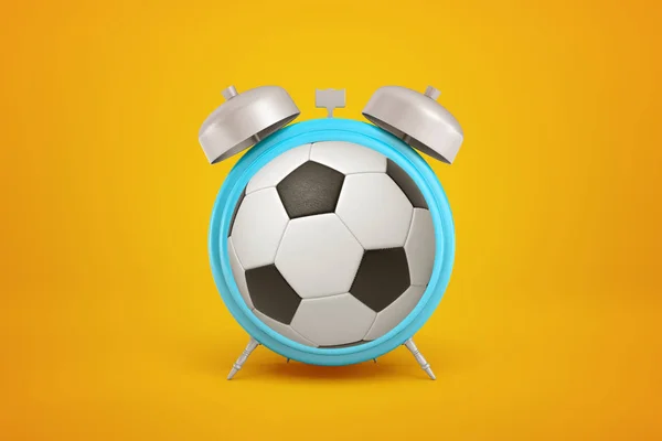 3d representación de pelota de fútbol en forma de reloj despertador sobre fondo amarillo —  Fotos de Stock