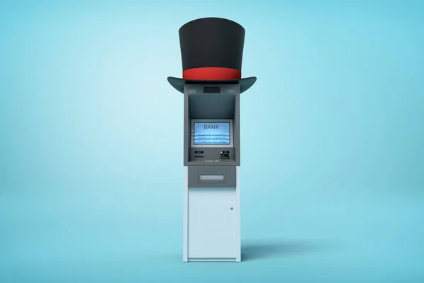 3D-s teszi az ATM nagy fekete cilinderes, piros szalag tetején a világoskék háttér. — Stock Fotó