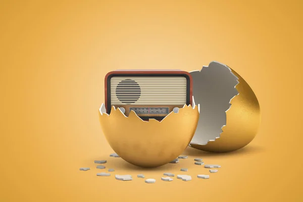 Rendering 3d di radio retrò che appena nato da uovo d'oro . — Foto Stock