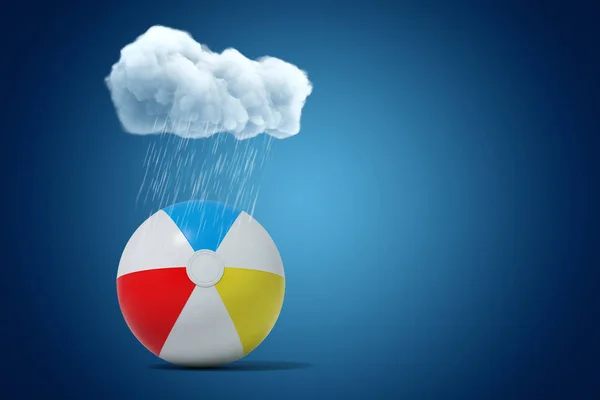 3d rendering of white rainy cloud above colorful beach ball on blue background — Stock Photo, Image