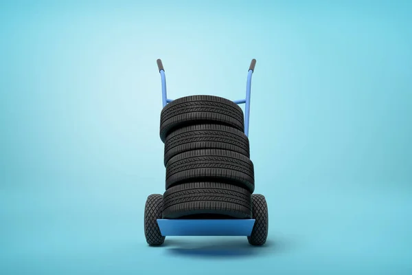 3D-rendering av svart bildäck på en hand lastbil på blå bakgrund — Stockfoto