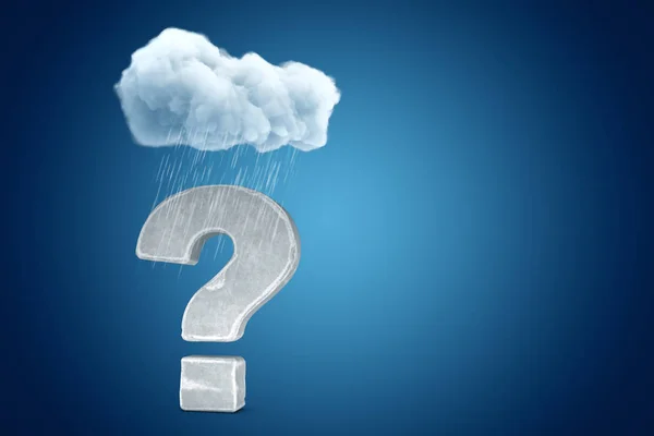 3D απόδοση της πέτρας ερωτηματικό υπό βροχή σύννεφο σε μπλε φόντο ντεγκραντέ με χώρο αντιγραφής. — Φωτογραφία Αρχείου
