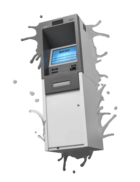 Prostorové vykreslování bankomatu, jeho světle šedý klenba se roztaví na bílém pozadí. — Stock fotografie