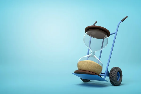 3D-rendering av sand glas på en hand lastbil på blå bakgrund — Stockfoto