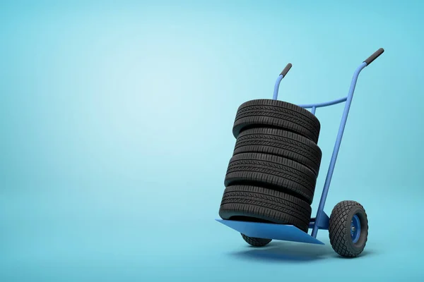 3D-rendering av svart bildäck på en hand lastbil på blå bakgrund — Stockfoto