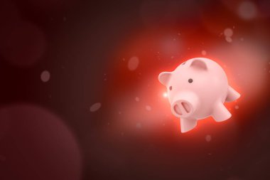 Kopya alanı ile degrade bokeh kırmızı arka plan pembe piggy banka 3d render.