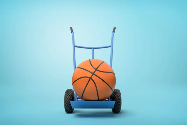 3d rendu de balle de basket orange sur un camion à main sur fond bleu — Photo