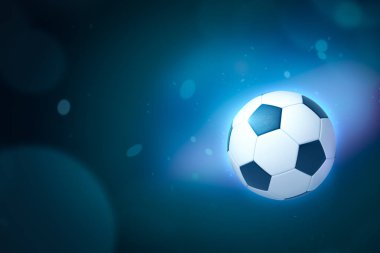 Kopya alanı ile degrade mavi bokeh arka plan üzerinde bir futbol 3d render.