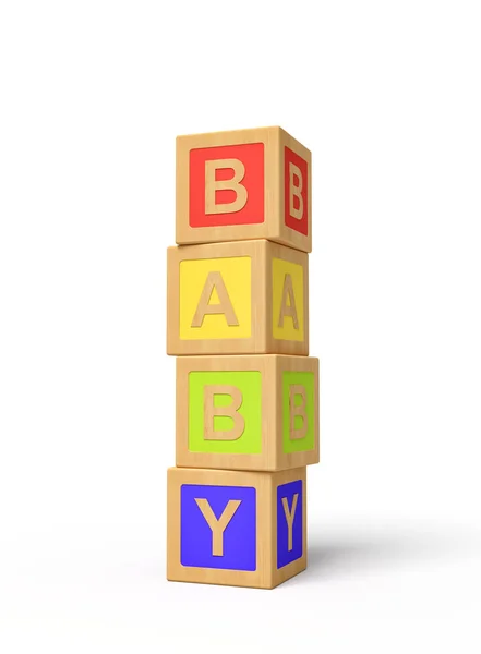 3d representación de bloques de juguete alfabeto, palabra bebé — Foto de Stock