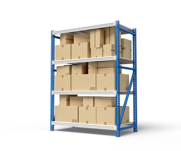 3d rendering of cardboard boxes on metal racks